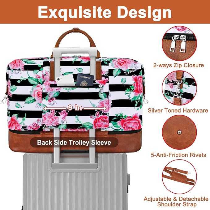 Travel Weekender Bag for Women, 21" Overnight Bag with Shoe Compartment 50L Large Travel Duffel Bag Carry On Tote for Weekend, Overnight, Business Trips, Water Resistant - Image 5
