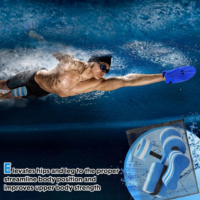 7 Pcs Pool Exercise Set Including 2 Lightweight Aquatic Dumbbells, 2 Swimming Hand Paddles, Pull Buoy, Pool Mesh Bag Swim Belt Sport Equipment for Water Aerobics Exercise - Image 6