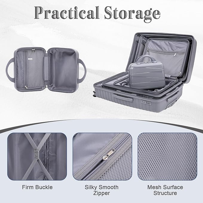 Hardside Luggage Sets, Lightweight Stripes Suitcase with Spinner Wheels, Gray-PP - Image 6