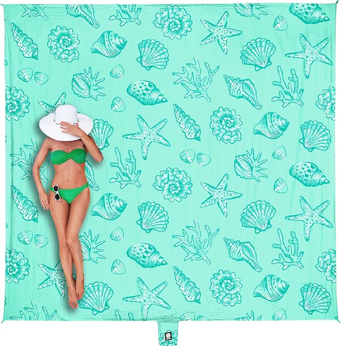 WEKAPO Beach Blanket Waterproof Sandproof Oversized, Extra Large Beach Mat Sand Free, Lightweight & Compact Sand Free Mat with 5 Stakes & 4 Corner Pockets by Wekapo
