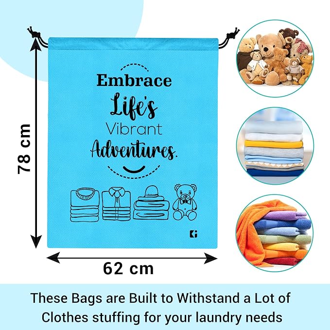 Kuber Industries Pack of 5 Cloth Storage Bag | Non-Woven Storage Organizer | Travel Cloth Carrying Bag | Garments Cover for Laundry | Travel Storage Organizer for Clothing | Large | Sky Blue - Image 3