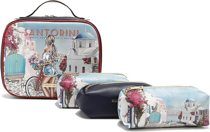 Nicole Lee Travel Handbag Crossbody Set with 3 Fashion Print Makeup Pouches, Women's Cosmetic Toiletry Organizer (Travel in Fashion) - Image 2