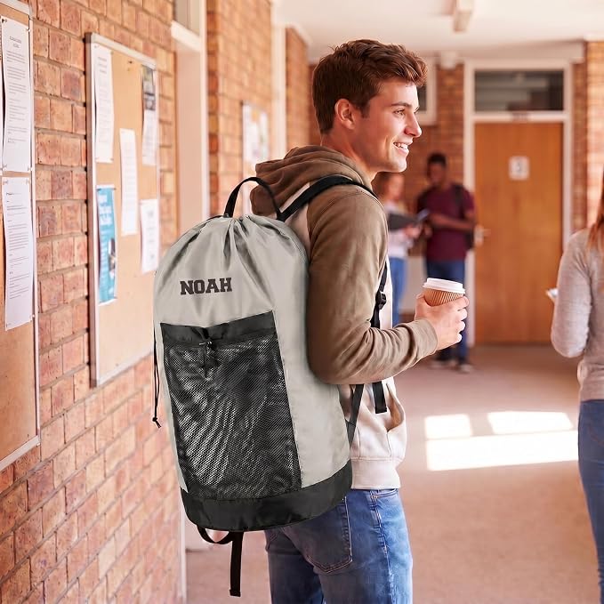 Personalized Laundry Bag Heavy Duty Custom Senior University XL Bag Backpack with Hanging Shoulder Strap & Mesh Pocket - Back to School College Graduation Gift - Choose Your Font & Thread Color - Image 5