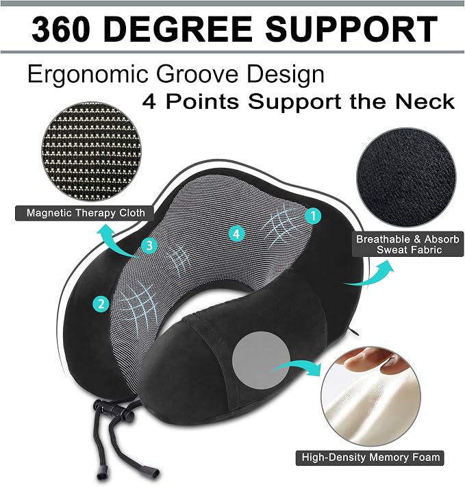 urnexttour Travel Pillow and Blanket Set Neck Pillows Travel Essentials with Sleep Mask for Airplane Car Memory Foam Black - Image 4