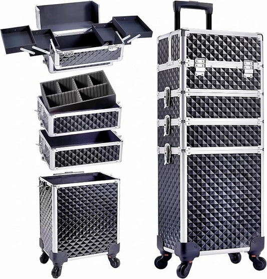 4-in-1 Cosmetology Case on Wheels Portable Rolling Makeup Train Case | Rolling cart for cosmetic supplies, Portable storage for makeup artists/hairstylists/nail technicians/beauty enthusiasts by AdazzoRollingMakeupCase