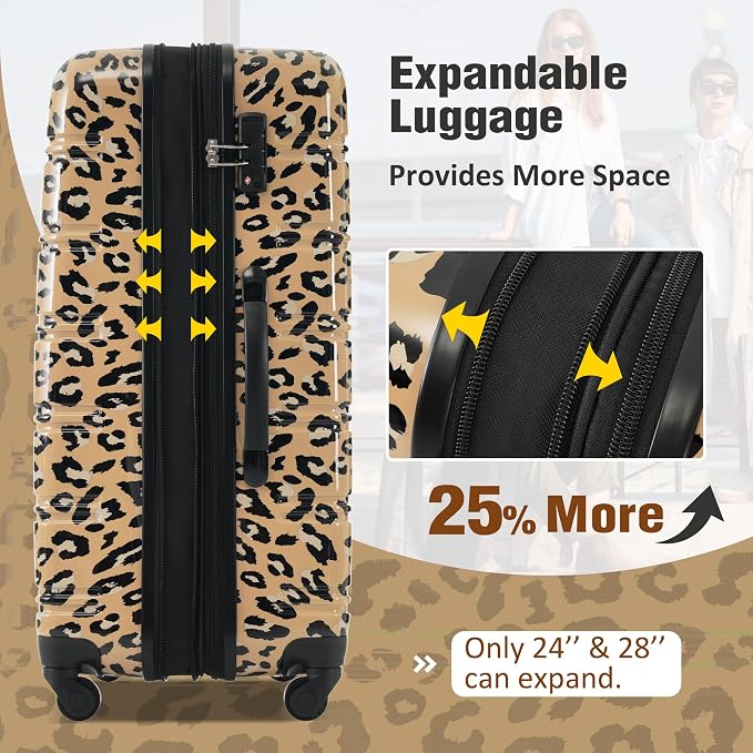 Merax Luggage Sets 3 Piece,Suitcase Set with Spinner Wheels 20/24/28 INCH | Hardside PC Expandable Lightweight Leopard Suitcase with Carry on Luggage,Leopard Brown - Image 6