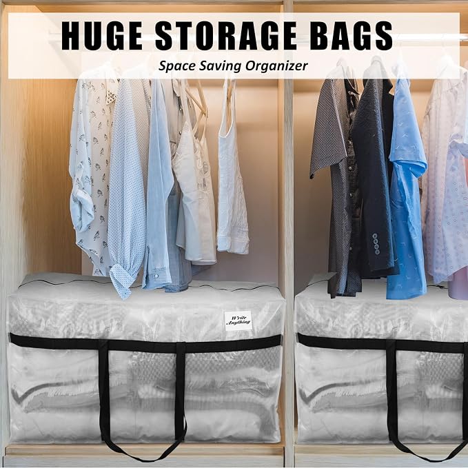 Windyun 4 Pack 69 Gallon Extra Large Moving Bags XXL Heavy Duty Storage Bag with Strong Zipper Handle Jumbo Big Tote Box Foldable for College Dorm Travel Clothes Duffle Blanket Pillow(Transparent) - Image 7