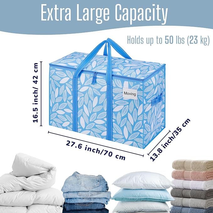 VENO 6 Pack Heavy Duty Moving Bags, Extra Large Storage Bags with Reinforced Handles & Strong Zippers, Foldable & Reusable Moving Box Alternative for Clothes & Dorm Storage - Image 4