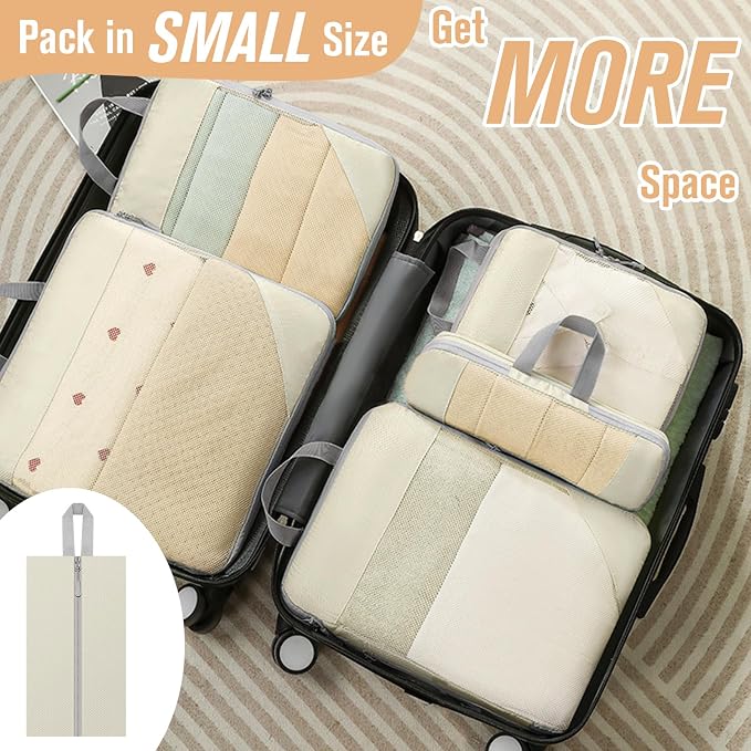 WOOMADA Compression Packing Cubes for Suitcases Travel Essentials 6 Set Rectangle Mesh Expandable Travel Bags Organizer for Luggage - Image 4