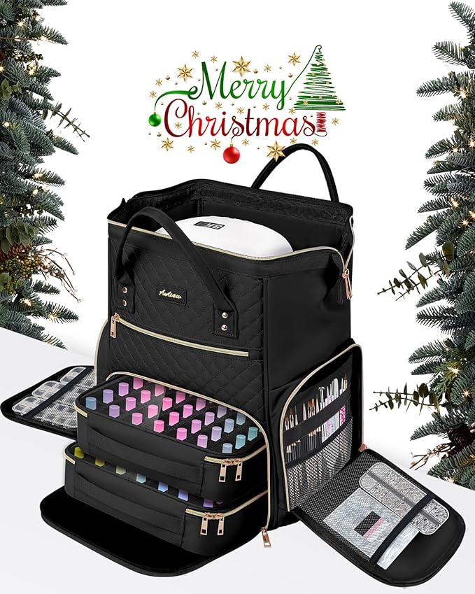 Large Nail Polish Organizer Bag Backpack Holds 70+ Bottles(15ml/0.5 fl.oz) UV Nail Lamp,Nail Organizers and Storage with 2 Removable Pouches Fits Nail Tool,Gift for Manicurist，Black - Image 2