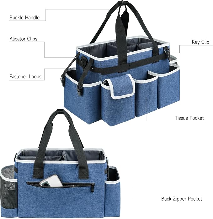 Cleaning Caddy,Cleaning Bag for Housekeepers,Cleaning Supplies Organizer with Handle,Blue - Image 3