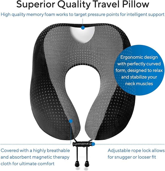 Proglobe Travel Blanket Luxury Travel Set - Ergonomic Airplane Neck Pillow 100% Pure Memory Foam and Super Soft Fleece Blanket - Premium 3D Sleep Mask & Earplugs - Ultimate 4-in-1 Traveling Kit Black - Image 3