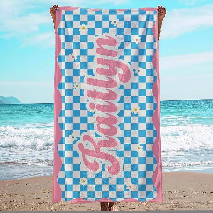 JML Personalized Beach Towel with Name, Custom Flower Beach Towel, Customized Microfiber Pool Towel, Quick Dry & Absorbent Swim Towel for Adult,Mother's Day, Birthday, Summer Holiday,Vacation by JML