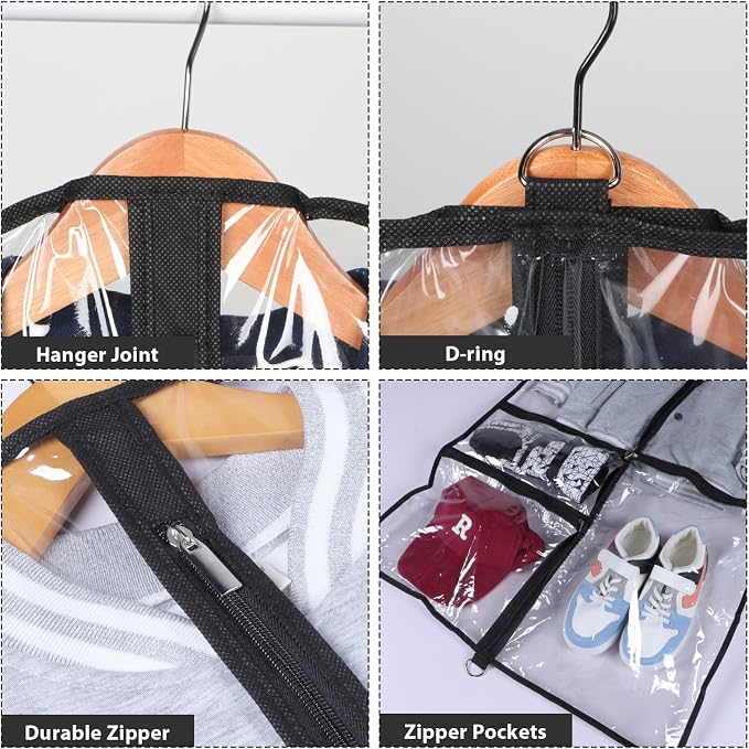 Zilink Kids Garment Bag for Dance 40” Dance Garment Bags for Dancers Cheer Uniform Garment Bag with 3 Clear Zipper Pockets，Set of 4 (Clear/Black) - Image 3