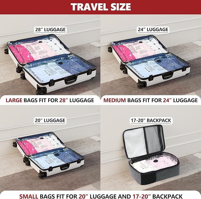 Vacuum Seal Bags for Clothing Travel and Home Storage, Travel Vacuum Bags with Electric Pump, Space Saver Compression Packing Cubes for Luggage Suitcase Bedding Blankets Clothes, 10 Small - Image 3