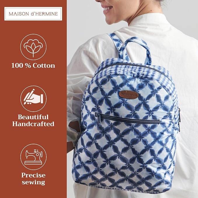 Maison d' Hermine Backpack for Women Men Cotton Shoulder Multipurpose Rucksack with Small Pouch Lightweight Multi Pocket Bag for Travel Work Beach Perfect for Spring Summer (Shibori) - Image 2