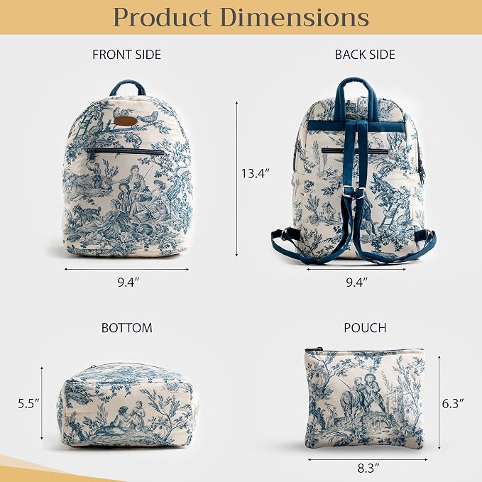 Maison d' Hermine Backpack for Women Men Cotton Shoulder Multipurpose Rucksack with Small Pouch Lightweight Multi Pocket Bag for Travel Work Beach Perfect for Spring Summer (The Miller - Blue) - Image 5