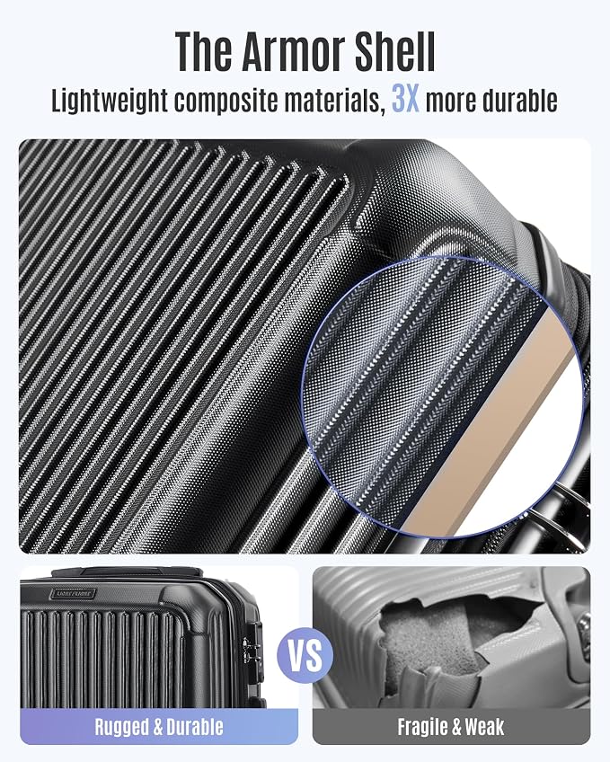 LIGHT FLIGHT Carry On Luggage 22x14x9 Airline Approved, Black | 22x14x9 Airline Approved, Hard Shell with Wheels, Expandable Hardside, TSA Lock, Lightweight - Image 4