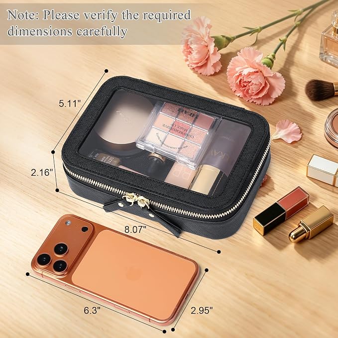 Clear Makeup Bag Small Cosmetic & Toiletry Bag Waterproof Travel Case Women's Pouch Organizer Makeup Bag for Car with Zipper (Black, Small) - Image 3