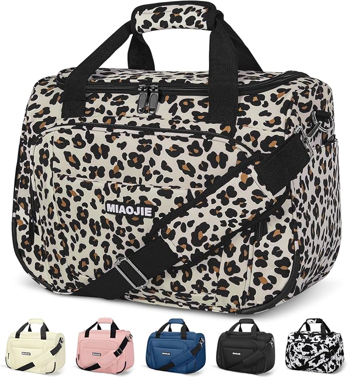 Underseat Carry On Luggage Lightweight Travel Tote Weekender Bag Overnight Duffle Bag for Travel, Travel Essentials Personal Item Travel Bag for Women and Men,Leopard-16Inch by MIAOJIE
