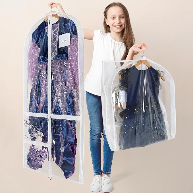 Univivi Clear PVC Dance Costume Bags Garment Bag 50 Inch for Dance Competitions, with 3 Seperated Medium Clear Zipper Pockets and 1 Large Back Zippered Pocket - Image 6