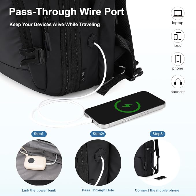 BAGOK Carry On Travel Backpack, 35L-40L Expandable Extra Large Airline Approved,Lightweight Daypack for Men and Women（Black） - Image 7