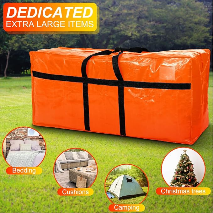 Windyun 4 Pack 98 Gallon Extra Large Moving Bags XXL Heavy Duty Storage Bag with Strong Zipper Handle Jumbo Big Tote Box Foldable for College Dorm Travel Clothes Duffle Blanket Pillow(Orange) - Image 6