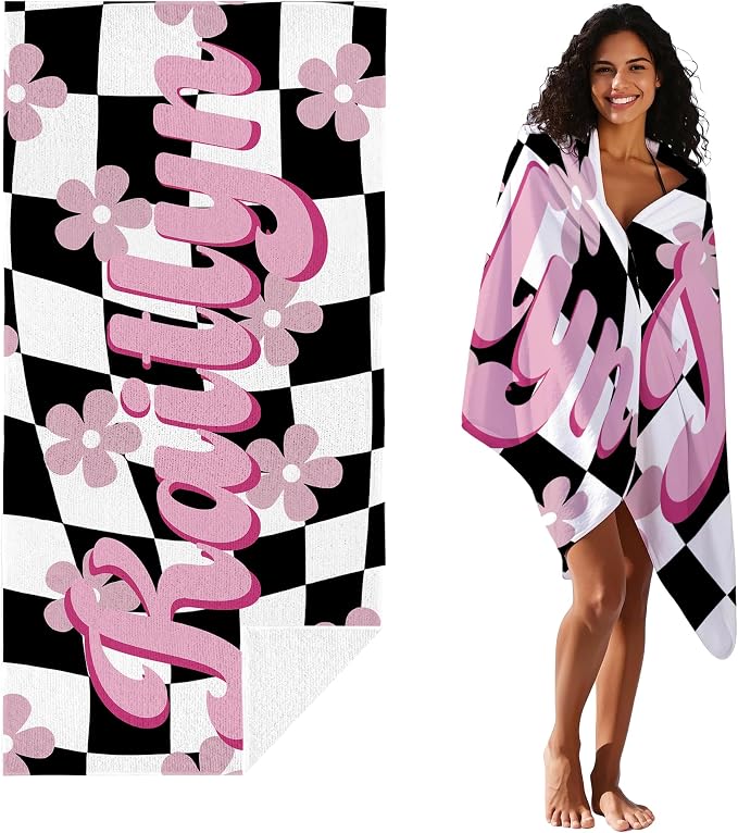 JML Personalized Beach Towel with Name, Custom Flower Beach Towel, Customized Microfiber Pool Towel, Quick Dry & Absorbent Swim Towel for Adult,Mother's Day, Birthday, Summer Holiday,Vacation - Image 2