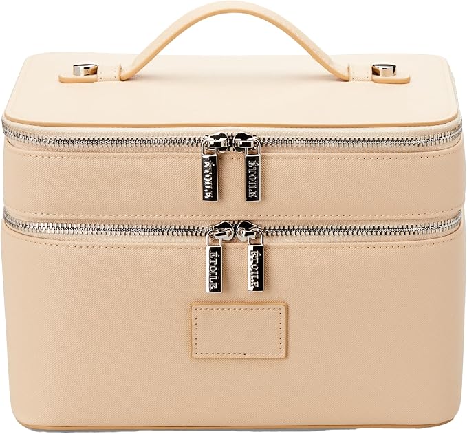 ETOILE - Duo Vanity Case Beige - Large Functional Travel Makeup Bag Organizer with Removable Divider & Mirror by ETOILE