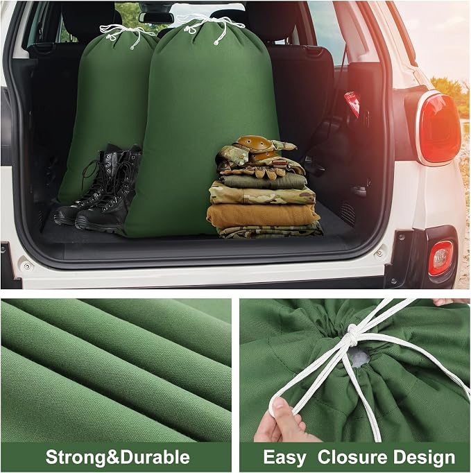 4 Pcs Army Laundry Bags 24'' x 32'' Extra Large Heavy Duty Military Barracks Drawstring Canvas Cotton Laundry Bags for Home Travel Camp Clothes Organizer Storage - Image 4