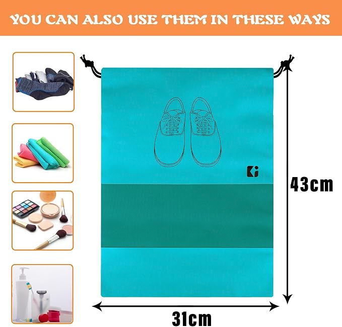 Kuber Industries Pack of 12 Shoe Bags | Shoe Bags for Travel | Non-Woven Shoe Storage Bags | Storage Organizers Set | Shoe Cover with Transparent Window | Shoe Dori Cover | Green - Image 3