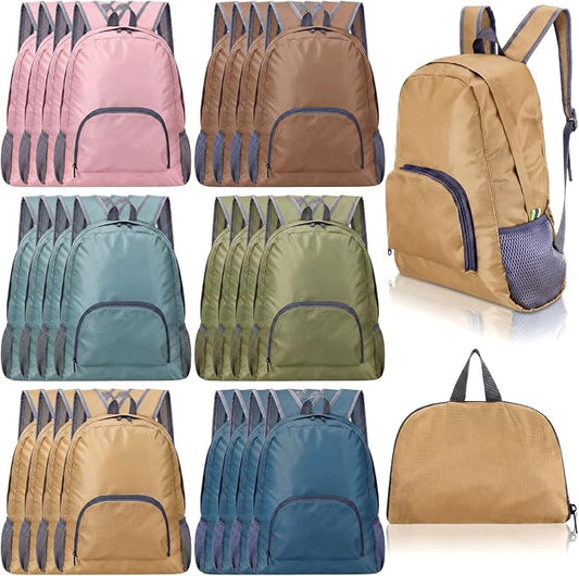 24 Pack Neutral 17 Inch Foldable Backpacks in Bulk Lightweight Classic Basic Book Bags Elementary Backpack for Travel Camp Donations by Bulyoou