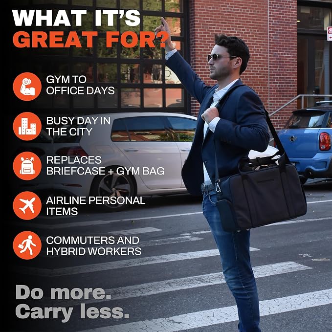 The FTL Lite Mens Gym to Office Bag - 17L Briefcase Gym Bag Hybrid with Shoe Compartment & 16" Laptop Sleeve - Executive Daily Carry & Overnight Duffel for Athletic Business Pros - Kenmare Black - Image 7