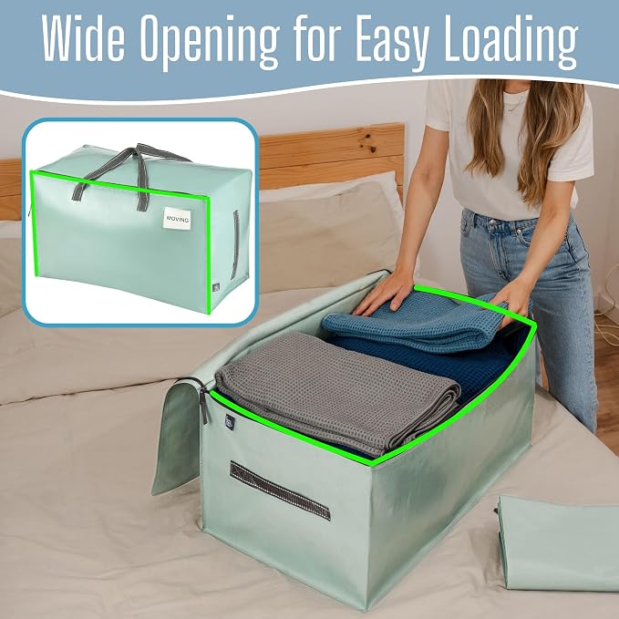 VENO 6 Pack Extra Large Heavy Duty Moving Bags with Wide Opening & Reinforced Handles, Reusable Storage Tote Bags with Strong Zippers for Clothes, College Dorm Essentials & Moving Supplies - Image 2