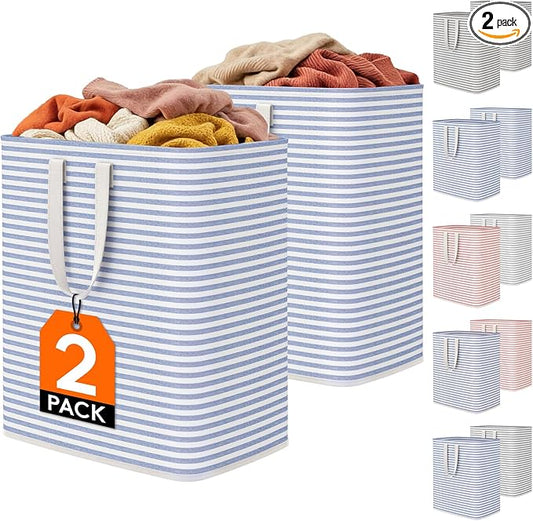 Lifewit 2 Pack Laundry Basket 100L Each, Collapsible Clothes Hamper with Reinforced Handles, Freestanding Waterproof Design for Bedroom and Laundry Room, Blue 200L Total by Lifewit