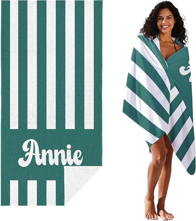 JML Personalized Beach Towel with Name, Custom Cabana Stripe Beach Towel, Customized Microfiber Pool Towel, Quick Dry & Absorbent Swim Towel for Adult,Mother's Day, Birthday, Summer Holiday,Vacation - Image 2