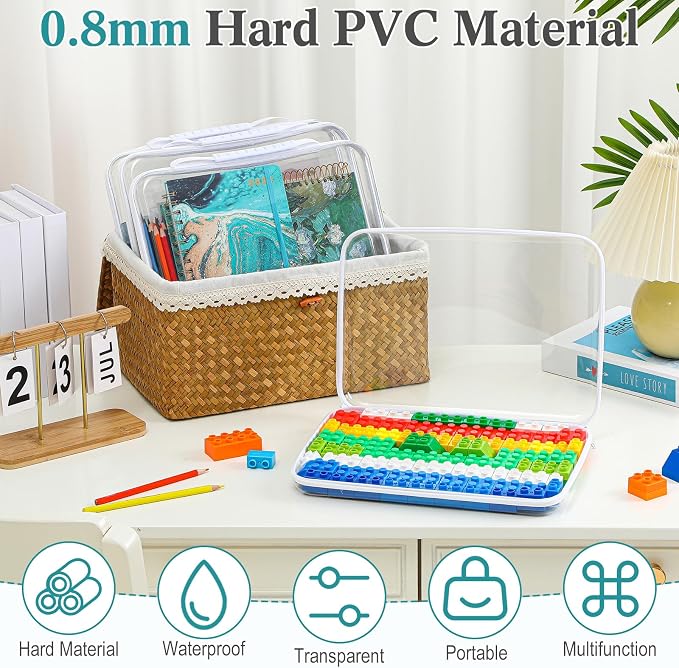 Sanwuta 4 Pcs Clear Hard Zipper Case with Handle Office Storage Cases Hard Plastic Pouches Transparent Bins for Crafts, Snacks, Cosmetics, Puzzles(12.6 x 9 x 2 Inches,White) - Image 4