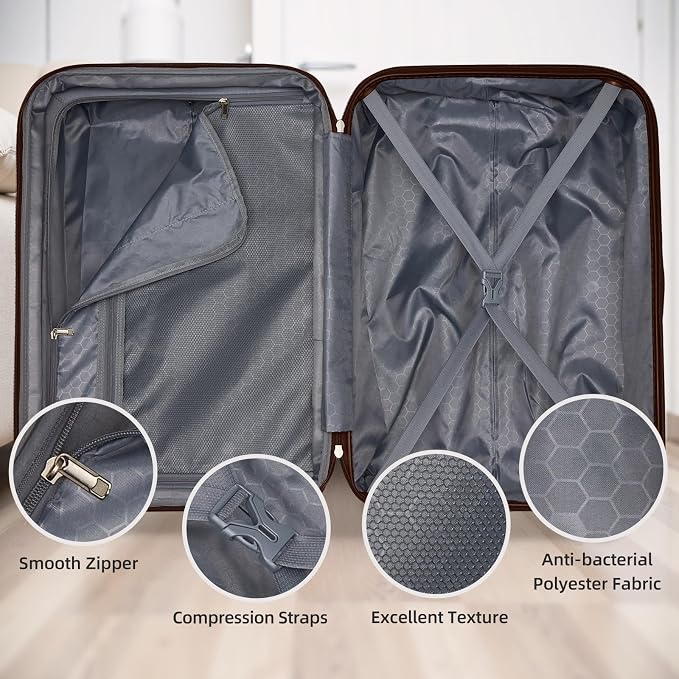 6 Piece Luggage Set Hard Shell - Mocha Expandable Suitcases with Spinner Wheels and Duffel Bags for Family Travel, Durable Carry On Luggage Sets with Lock for Women and Men - Image 4