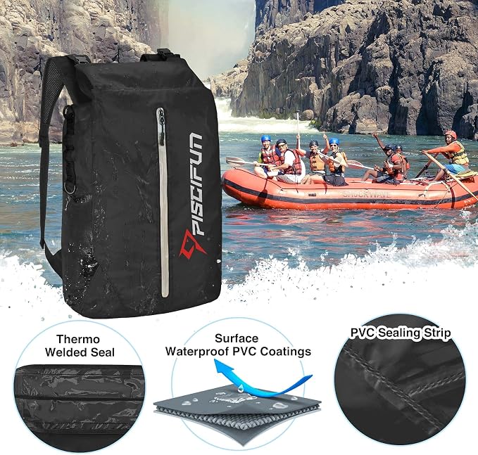 Piscifun Dry Bag Waterproof, Lightweight Dry Backpack Roll-Top Sealed with Waist Pouch and Phone Case Keeps Gear Dry Inside for Kayaking, Boating - Image 4