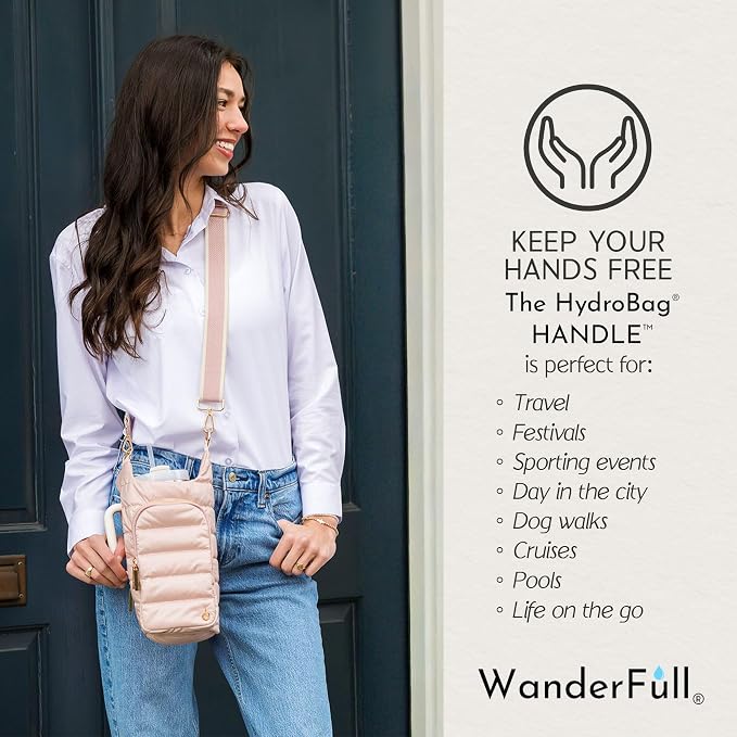 WanderFull Original HydroBag Handle®, Zipper for Handle, 40 oz Water Bottle Holder w/Strap, Crossbody Carrier Bag w/Phone Pocket - Blush - Image 2