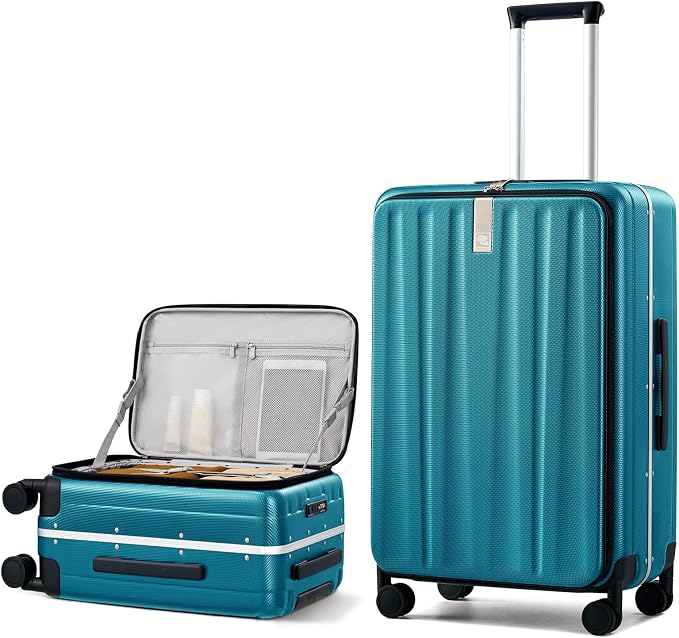 Hanke 26 Inch Large Luggage Hard Shell Top Opening Aluminum Frame Hardside Suitcase with Spinner Wheels, Checked Luggage for Men & Women Travel, Caribbean Blue by Hanke