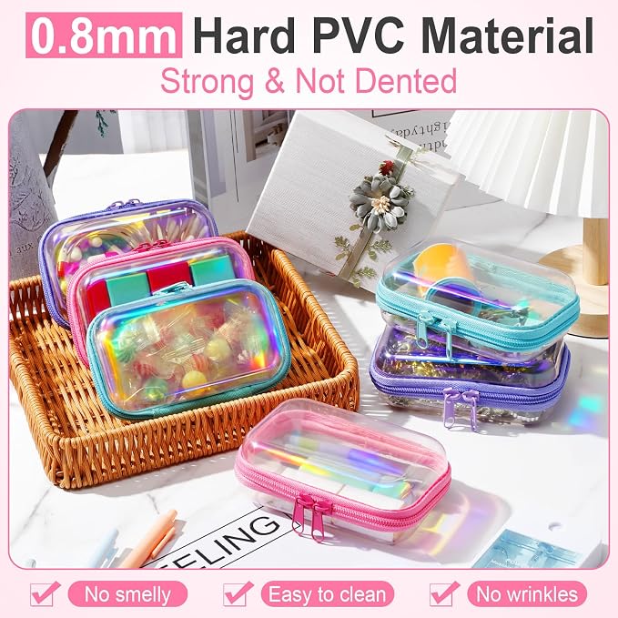 Sanwuta 6 Pcs Clear Hard Zipper Case Plastic Zipper Pouches Transparent Makeup Bag Pencil Case Pouches Toiletry Diaper Bag for Travel Toy Storage Organizer Bins(Holographic,5 x 3 x 2 Inch) - Image 4
