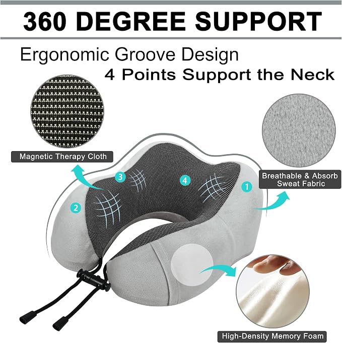 urnexttour Travel Pillow and Blanket Set Neck Pillows Travel Essentials with Sleep Mask for Airplane Car Memory Foam Grey - Image 4