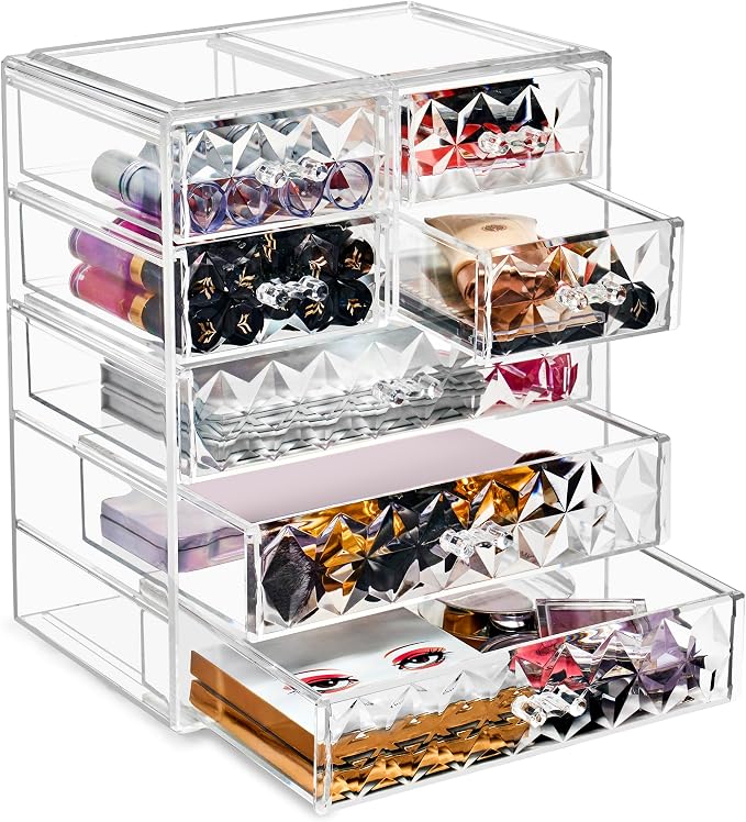 Sorbus Acrylic Makeup Organizer Set, 7-Drawer Vanity & Countertop Cosmetic Storage with Small & Wide Drawers, Diamond Makeup Storage for Brushes, Lipsticks, Jewelry – Holiday Gift for Women & Teens - Image 7