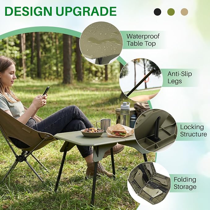 TOPCHANCES Folding Camping Table, Ultralight Aluminum Portable Table with Adjustable Height, 2-in-1 Carry Bag for Outdoor Picnic, Travel, Beach, BBQ & Festival (Army Green) - Image 3