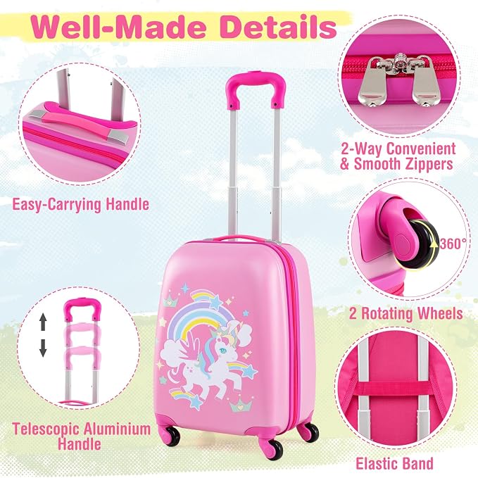 HONEY JOY Kids Luggage, 12" Toddler Backpack & 16" Travel Suitcase with Wheels, Lightweight Toddler Girls Suitcase, Durable ABS Hardshell, 2Pcs Carry On Luggage Set for Boys Girls(Rainbow) - Image 5