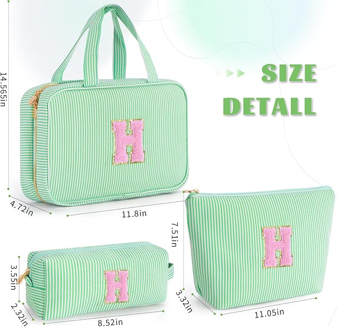 Gifts for Teen Girls Women - Travel Hanging Toiletry Bag & Makeup Bag - Personalized Initial Cosmetic Bag | Birthday Gift for Girl Trendy Stuff - Green H - Image 6
