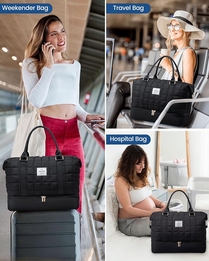 LOVEVOOK Large Duffle Bag for Travel, Puffer Weekend Bags for Women Travel Tote, Carry on Duffel Bag for Airplanes, 18 Inch Personal Item Bag Gym Bag Women, Black - Image 7