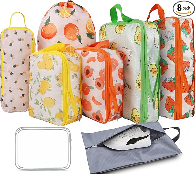 8 Pcs Compression Packing Cubes Travel for Suitcases, Waterproof Luggage Organizer Washable Storage Bags Set for Backpack Travel- Packaging Cubes for Carry-Ons and Storage by Hitanfe