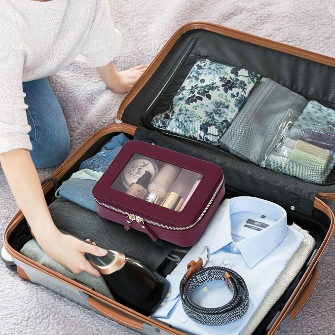 Clear Makeup Bag Set Travel Cosmetic Bag and Toiletry Bag Women's Purse Pouch Cosmetic Stroage Organizer Case with Zipper Car Essentials (Burgundy, M+Mini) - Image 7